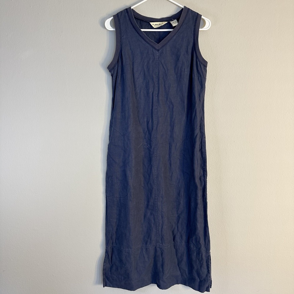 VTG Eddie Bauer Slit Maxi Dress Short‎ Sleeve Blue Women's Sz S